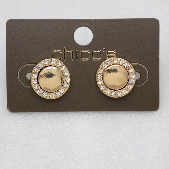 NEW Chico's button stud CZ halo jacket enhancer earrings - gold or silver - Picture 5 of 6